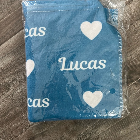 Blue Lucas Swaddle Blanket with White Hearts - Picture 1 of 1